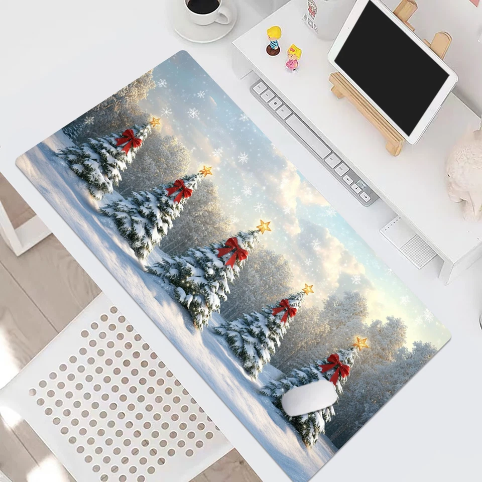 Winter Red Bow Green Christmas Tree Desk Mat for Keyboard and Mouse Desk Pad - Image 4 of 4
