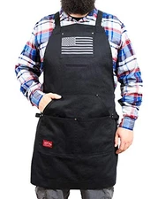 JayCee Apron for BBQ, Grill, Chef, Hobby and Workshop, 5 Black With Flag