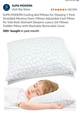 SUPA MODERN Toddler Cooling Bed Pillow Shredded Memory Foam With Removable Cover