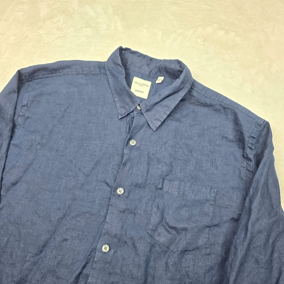 Camisa masculina de linho Murano Baird McNutt XL azul marinho manga longa com botões - Imagem 4 de 4