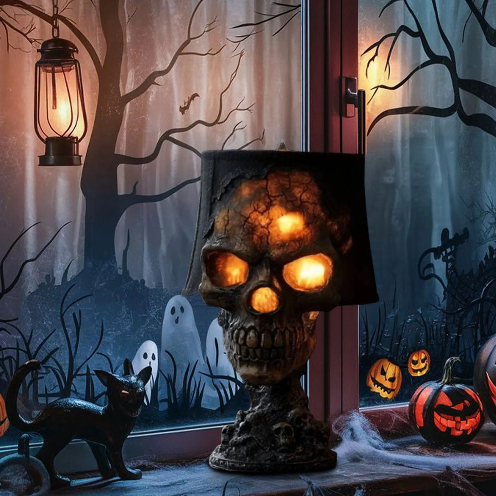 Halloween Gothic Tischlampe Totenkopf Skelett Deko Nachtlicht Schreibtischlampe
