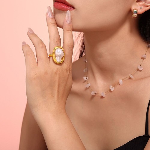 Earring Irregular Shape Pearls Jewelry Set Cuba Chain Necklace Birthday Gift - Picture 4 of 12