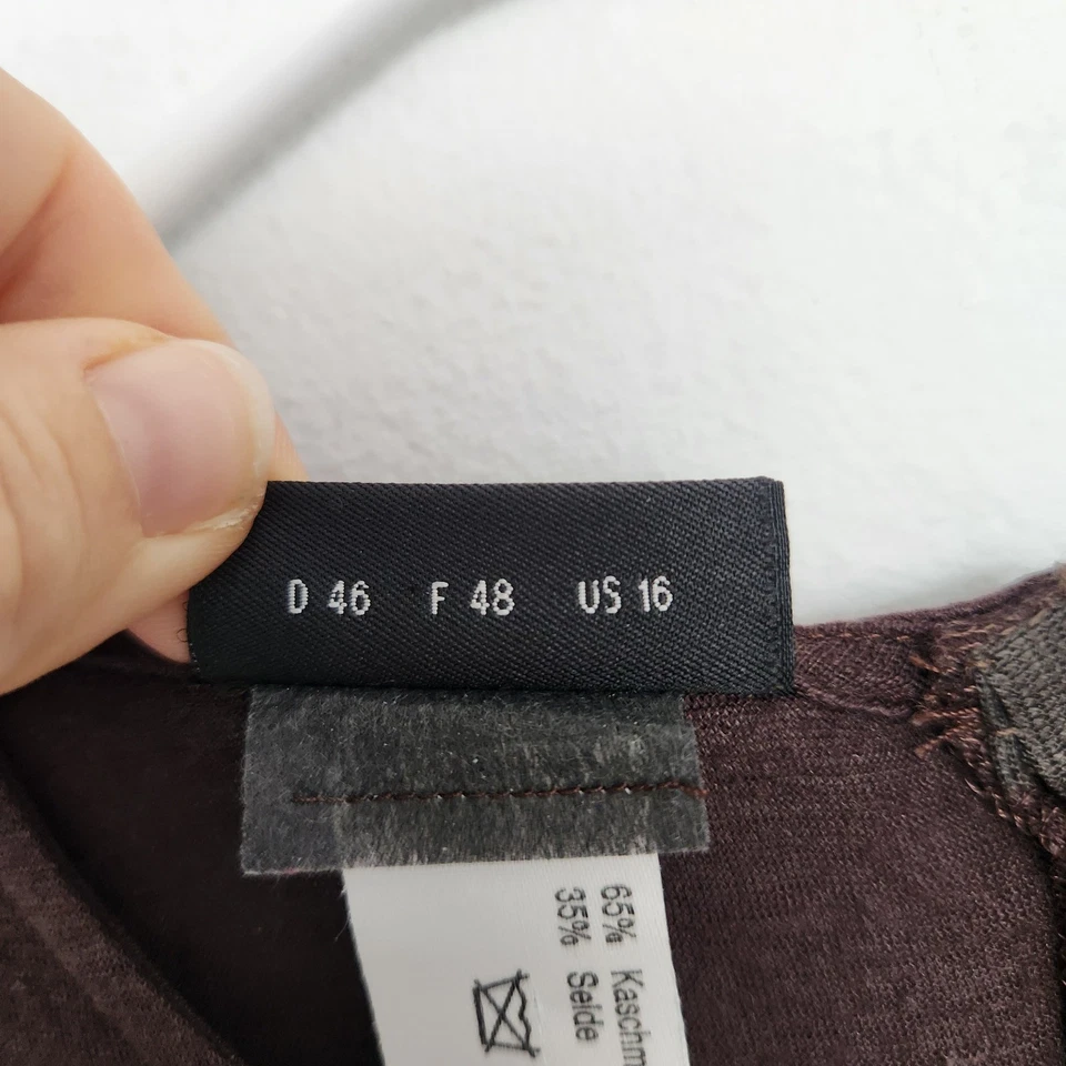 Blusa Top AKRIS Para Mujer US 16 Marrón Cachemira Mezcla Seda Manga Larga Foto 4 de 4