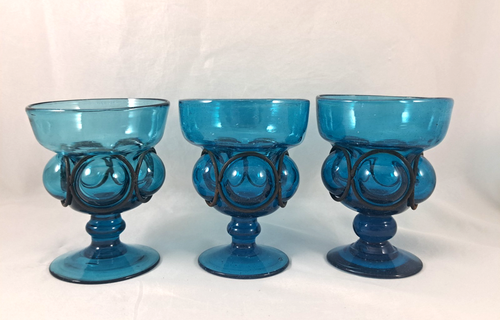 Juego/3 copas de cóctel Felipe Derflingher azul turquesa enjauladas de vidrio y metal 8 oz - Imagen 2 de 5