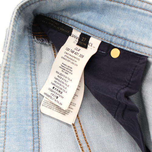 Versace Straight Leg Jeans NEW Multicolor Plaid Back Patch Pocket Fringe Size 27 - Picture 8 of 8
