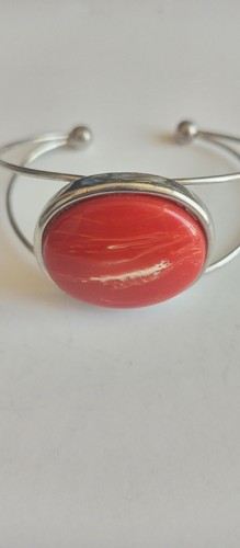 Stainless Steel Cuff With Large Red Stone Bracelet Gift for Woman - Picture 4 of 6