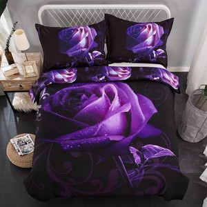 Purple Rose 3d Print Duvet Cover Pillow Case Double King Quilt