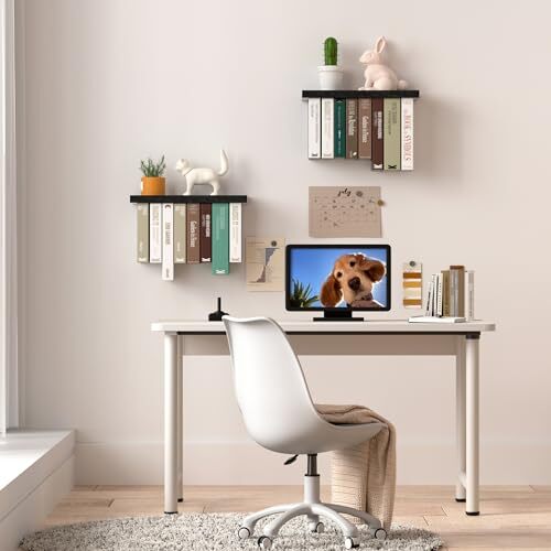 Floating Book Shelves for Wall Mounted Set of 2, Wood Hanging Bookshelf, Black - Picture 5 of 6