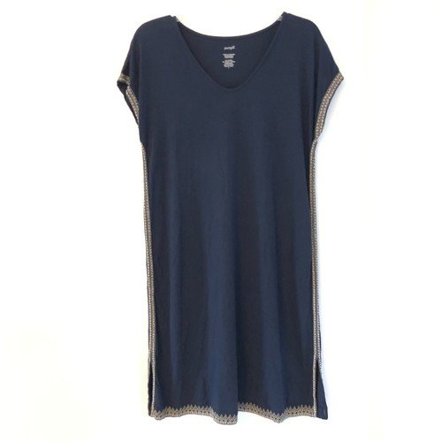 J Jill Relaxed Embroidered T-Shirt Midi Dress Size S Women's Pure Jill Navy Blue - Picture 2 of 6