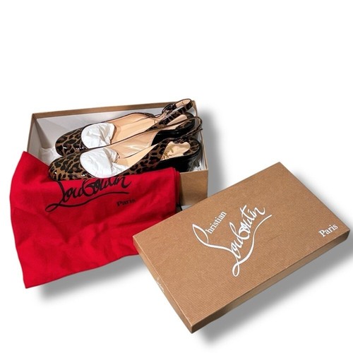 Authenticated Christian Louboutin Patent Cynthia Leopard Sling Back Wedge Heels - Picture 11 of 15