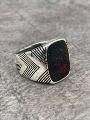 Men Bloodstone Ring 925 Sterling Silver Ring For Men Gift Signet Ring