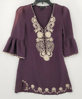 Peppe Peluso Adult Women's Size Medium Solid Purple Embroidered V-Neck Blouse