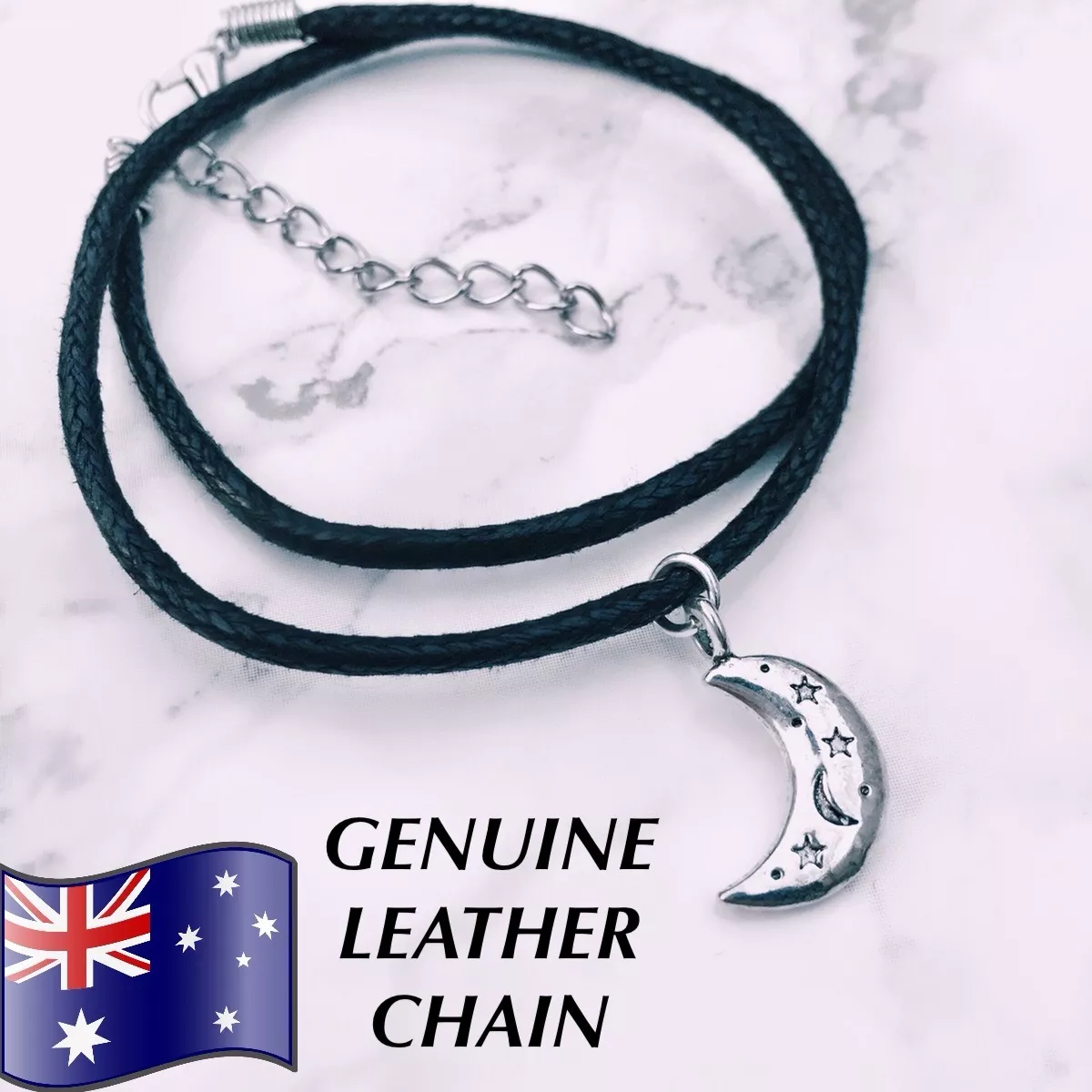Genuine Leather Moon Star Crescent Choker Necklace Grunge 90s