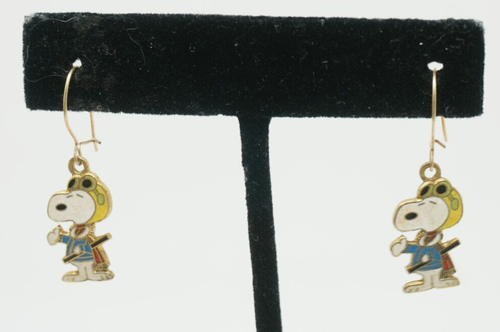 Vintage Peanuts Snoopy Flying Ace Earrings Aviva Cloisonne