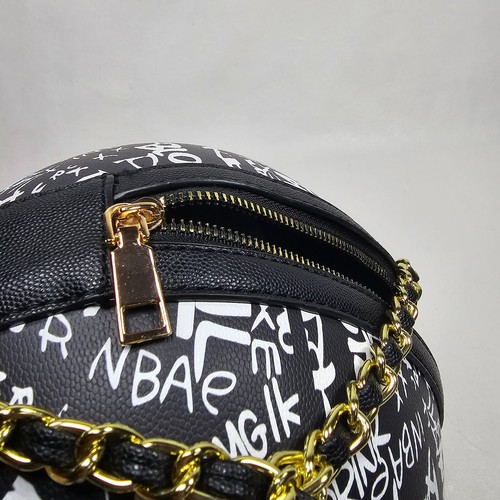 Graffiti Basketball Zip Backpack Women's Gym Sport Bag 8" Black / White / Gold - Picture 5 of 9