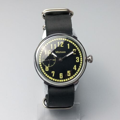Marriage Vintage Uhr Sowjetische Herren Armbanduhr mit Lederband schwarzes Ziffernblatt - Bild 4 von 12