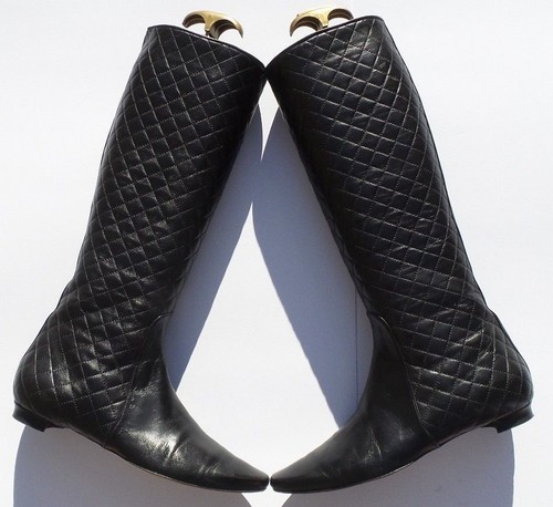 MANOLO BLAHNIK Irieboot Black Quilted Leather Tall Pull On Flat Riding Boots 38 - Picture 4 of 12