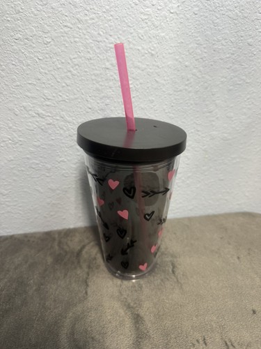Starbucks Valentines noir rose cœurs et flèches gobelet tasse froide 16 oz café - Photo 4/6