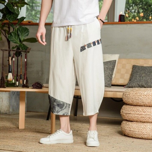 Man Pants Male Pants Cotton Linen Vintage Elastic Casual Sweatpants Trousers - Picture 9 of 15