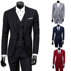 US-Men-039-s-Slim-Business-Formal-Wedding-Coat-3-Piece-Leisure-Blazer-Solid-Suit