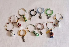 Wine Glass Bottle Beaded  Charms  Christmas Holiday Theme Set of 11