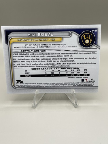 Papel Bowman Mike Boeve Prospect 2024 patrón azul # 111/125 #BP-138 Brewers - Imagen 2 de 2