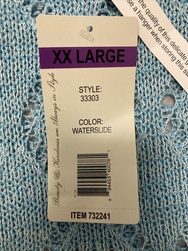 NwT Leo & Nicole Blue Short Sleeve Sweater Top Knit Crochet Lace Boho SZ XXL - Picture 8 of 13