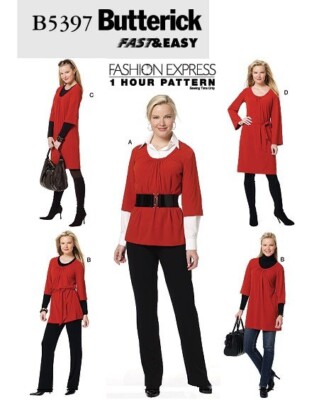 Butterick Sewing Pattern 5397 Top Tunic Shirt Dress Belt Misses Size XS-MED