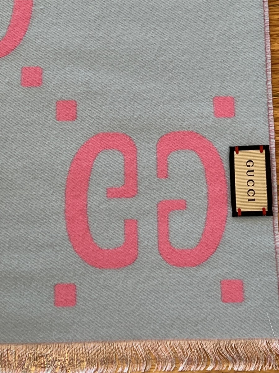 NWT 100% Authentic GUCCI Blue Pink Jacquard GG Monogram Wool