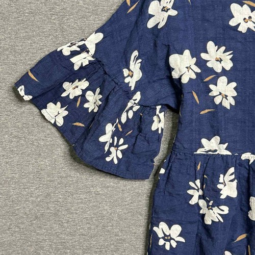 Navy Floral Boho Top with Bell Sleeves Cropped Summer Party Casual Size Large - Picture 3 of 4
