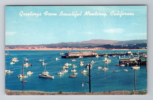 Monterey CA-California, Aerial Monterey Bay, Antique, Vintage Souvenir Postcard