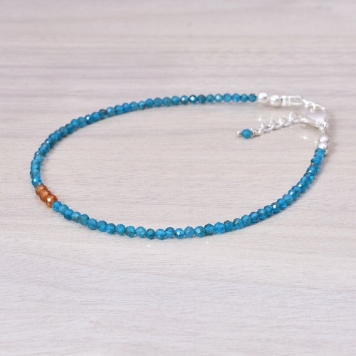 Natural Hessonite & Apatite 2 Faceted Round Gemstone Beads Unisex Bracelet 6-8" - Picture 5 of 8