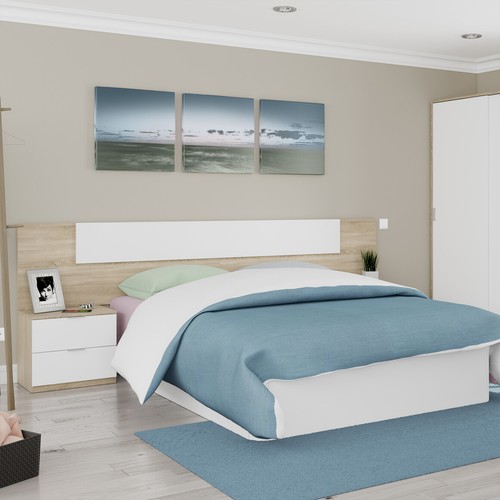 Cabezal y mesitas de noche, cabecero de matrimonio, mueble de dormitorio, Alaya - Imagen 19 de 23