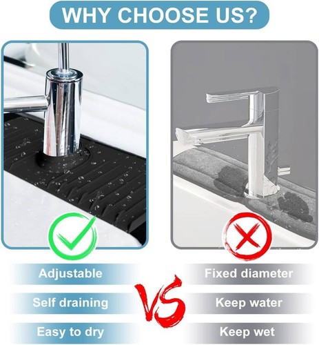 Faucet Draining Mat for Kitchen Sink Foldable Sink Mat Behind Faucet - BLACK - Picture 2 of 6