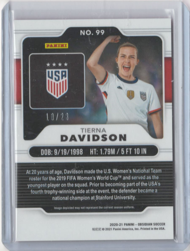 2020 Obsidian Soccer TIERNA DAVIDSON Red Prizm 10/28 - Picture 2 of 2