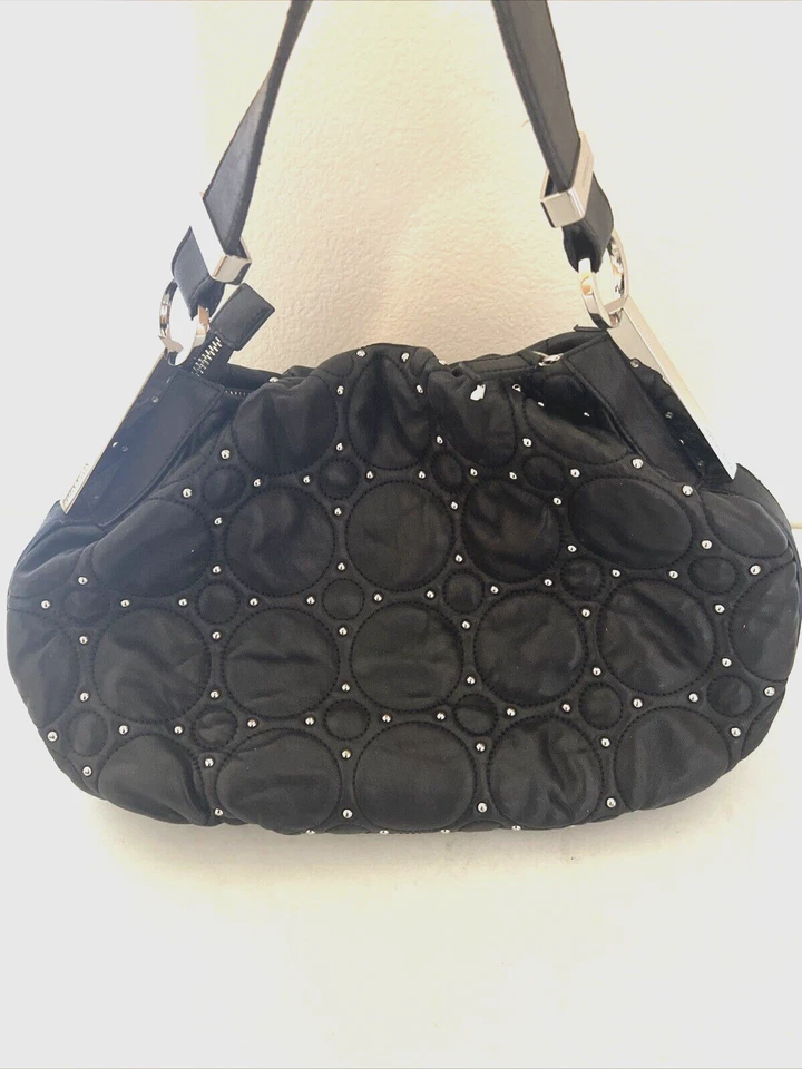 Karen Millen Hobo Shoulder BLACK Lamb Leather Quilted Studded  Bag - Image 3 of 4