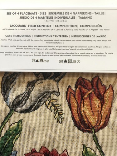 Emme Tapestry 4 Placemats GARDEN FLOWERS Jacquard Gobelin Style Easter Portugal - Picture 4 of 10