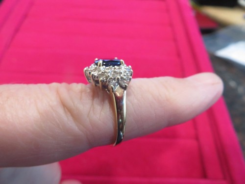 Hermoso anillo de zafiro/diamante azul oro amarillo liso de 14 k talla 7 1/2" 4,58 gr - Imagen 2 de 7