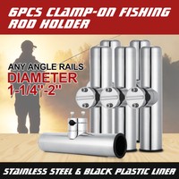 6pc Clamp-on Fishing Rod Holder For Rails 1 1/4-2 Boat Stainless Fishing 6pc Clamp-on Fishing Rod Holder For Rails 1 1/4-2 Boat Stainless Fishing