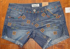 Ladies Rue 21 Embroidered Geo Denim Cutoff Shorties Juniors Shorts 0, 1, 3, 5,13