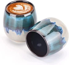 Ceramic Espresso Cups Set of 2 Kiln-Change Espresso Cup 3.52 Oz (2Pcs, Blue)