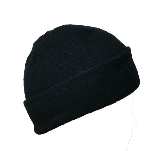 Black Knit Beanie with Cuff Ski Cap Skull Hat Warm Outdoor Sports Solid Wing - Picture 2 of 5