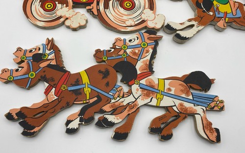 Vintage 1950s Dolly Toy Company Pin Up 4 Wall Cowboy Western Wagon Horses - Picture 4 of 12