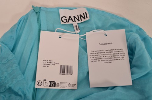 NWT GANNI Ruched Stretch Lace Halter Maxi Dress In Blue Curacao Size 40 US 8/10 - Picture 4 of 5