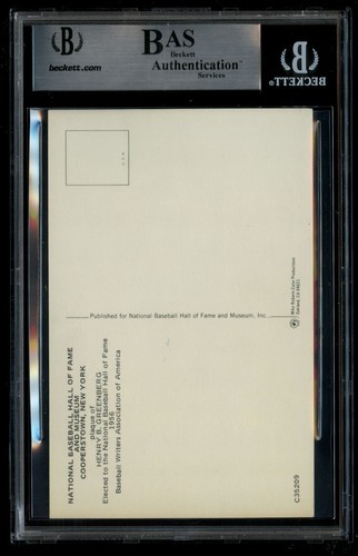 Hank Greenberg d1986 signed autograph auto Hall of Fame Plaque Postcard BAS Slab - Picture 2 of 2