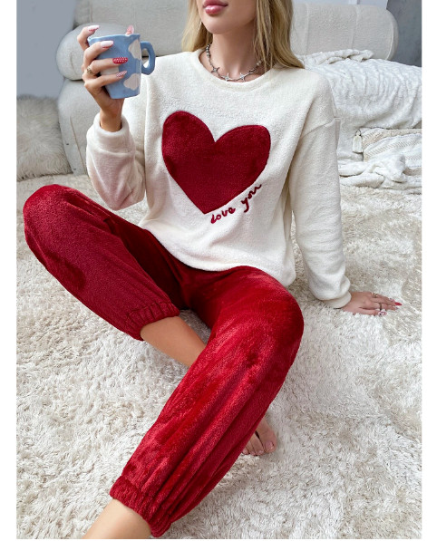 Conjunto de Pijama Térmica con Bordado de Corazón y Letras para Mujer de  Moda