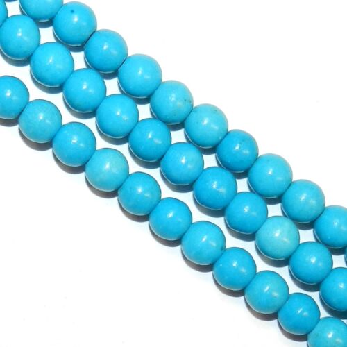 GR2389 Dark Blue Turquoise 6mm Round Magnesite Gemstone Beads 15" - Picture 3 of 3