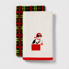 Target Wondershop 2 pack Hand Towels ~ Christmas Cat Plaid Red Green 25" x 15"