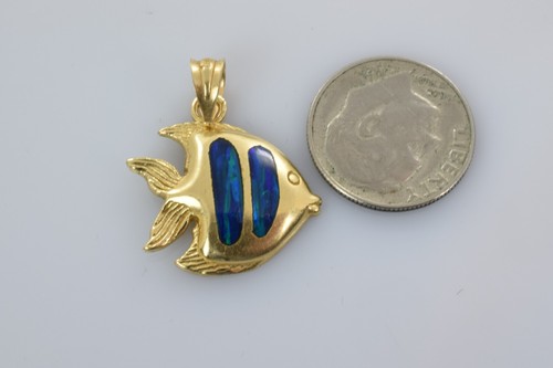 Fish Pendant with Black Opal Inlay in 14k Yellow Gold - Picture 2 of 4