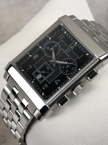 ETERNA 1935 8290.41 CHRONOGRAPH DATE STAINLESS BLACK DIAL BRACELET WATCH BOX SET - Picture 8 of 8
